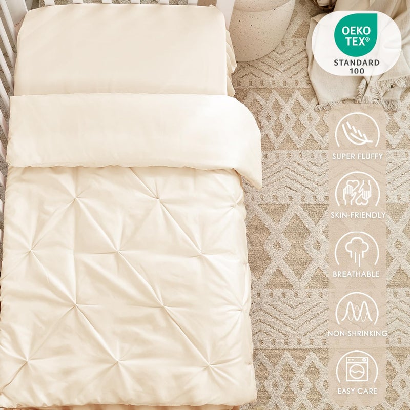 NacoMoco 3-Piece Crib Bedding Set for Girls Boys - Ultra Soft & Skin Friendly Baby Bedding Crib Set Includes Crib Comforter, Sheet & Skirt (Light Beige) - Image 4